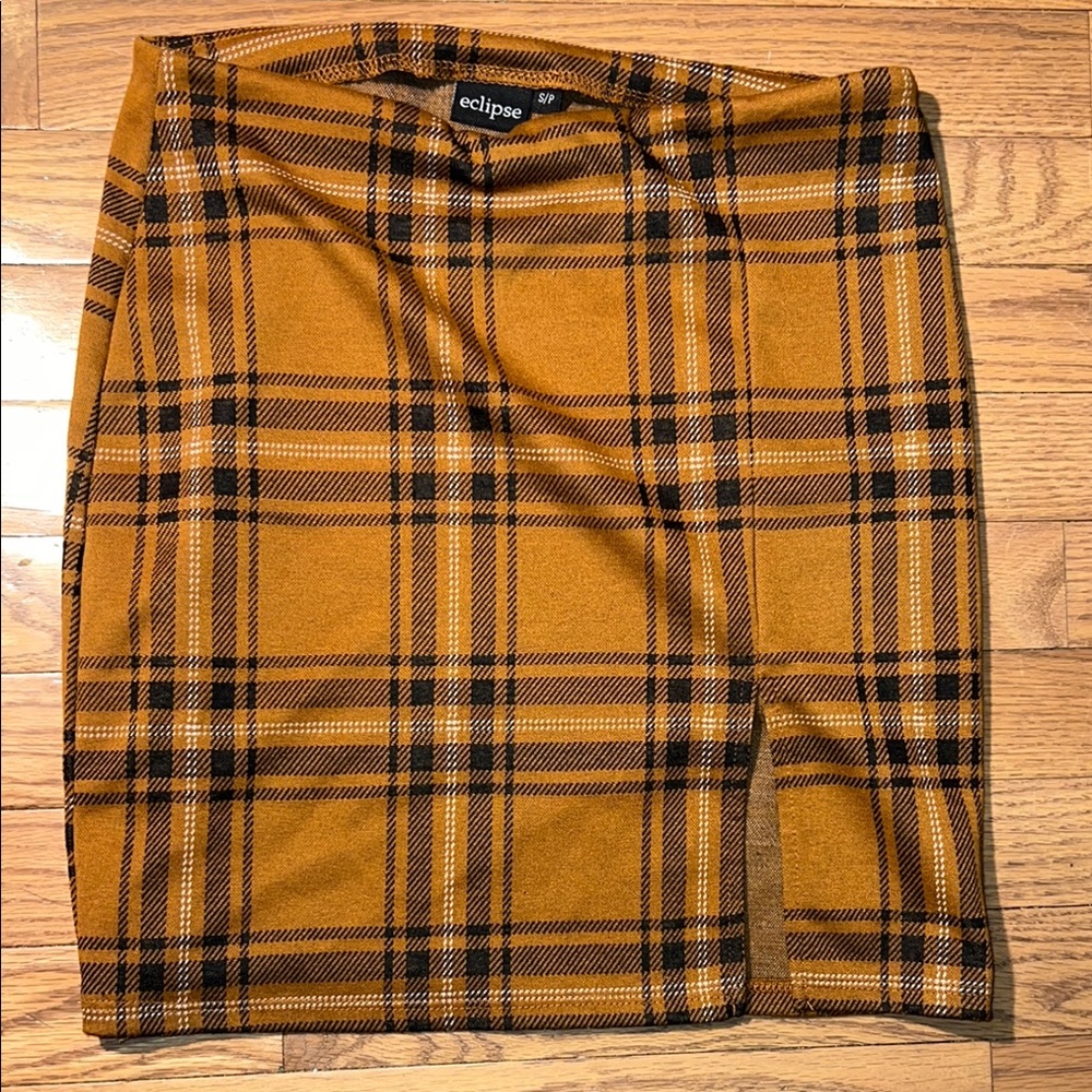 Eclipse orange & black plaid mini skirt